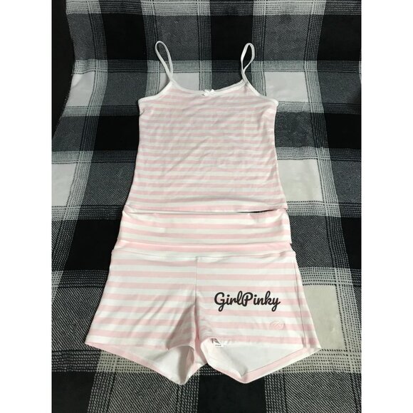 VS PINK BY FRANKIE’S JADE COTTON TANK & BROOKLYN SHORTS SET PEONY STRIPE LARGE - Picture 3 of 6